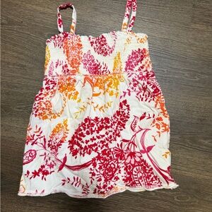GAP White with Pink & Orange Floral Pattern dress shirt